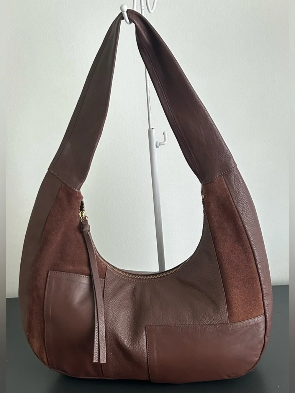 Crown Vintage Brown Leather Suede Hobo Bag Slouchy Boho Shoulder Purse Large